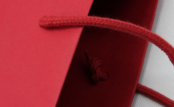 sacchetti di carta dell'indumento di stampa offset 4C 6C Borse regalo di carta rossa abbagliante con le maniglie